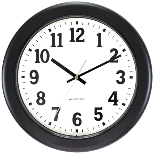 KIZLOC 30 cm Outdoor Uhr Garten Wasserfest, Gartenuhr Außen Wetterfest, Leicht Ablesbare Lautlose Batteriebetriebene Runde Wanduhr für Draußen Pool Balkon Badezimmer (Schwarz)