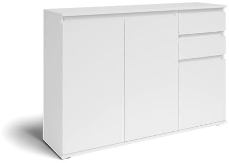 Stella Trading Brest Commode Blanche - Buffet Moderne avec Beaucoup d'espace de Rangement - 119 x 84 x 35 cm (l x H x P)