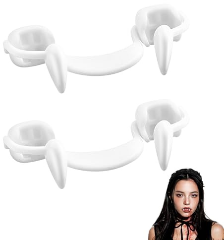 2 Stück Halloween Vampirzähne, Vampir Zähne, Wiederverwendbare Einziehbare Vampirzähne, Vampirzähne Reißzähne, für Kinder, Erwachsene, Halloween, Rollenspiele, Karneval
