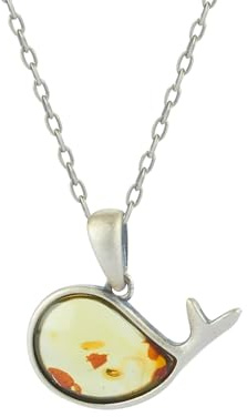 ELEGAMBER 925 reines Silber eingebettet natürliche Ostsee Bernstein Halskette, frische kleine Delfin Design, polierte Bernstein Energie Stein Anhänger, Holz Geschenkbox Verpackung