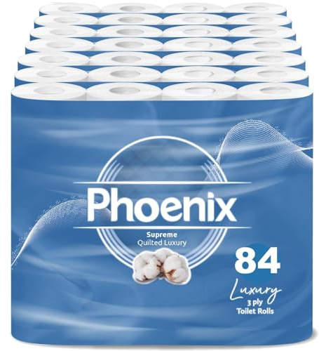 Phoenix Toilet Rolls – 84 Pack | 3 Ply Fragrance Free Toilet Paper | Bulk Buy, Soft, Quilted, Sustainably Sourced, Eco- Friendly Luxury Bathroom Tissue