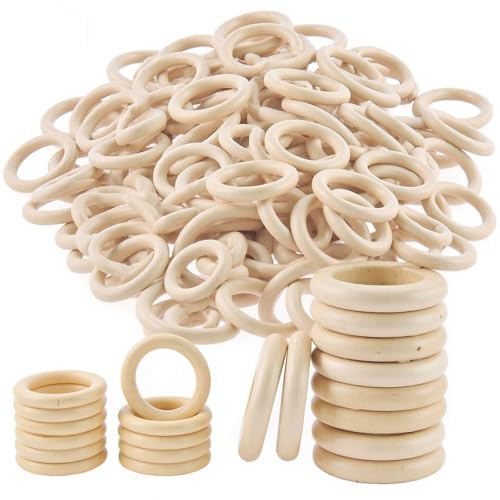 Holzringe Makramee,45MM 55MM Holzring,32 Stück Holzringe Zum Basteln,Gardinenringe Holz Ring für DIY Schmuck,Handwerk