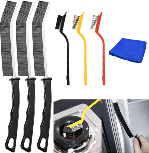 6 Stück Cleaning Brush (3 Lange + 3 Kurze bürste Reinigung/bürste zum putzen) mit Reinigungstuch – Eckenreinigungsbürste, Fugenbürste, Spaltreinigungsbürste für Badezimmer, Küche, Fliesen