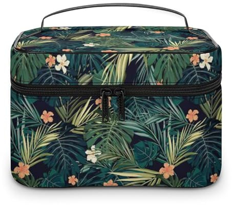 JZemdybill Cosmetic Bag, Hawaiian Palm Tree Makeup Bag, Leather Travel Toiletry Bag for Women