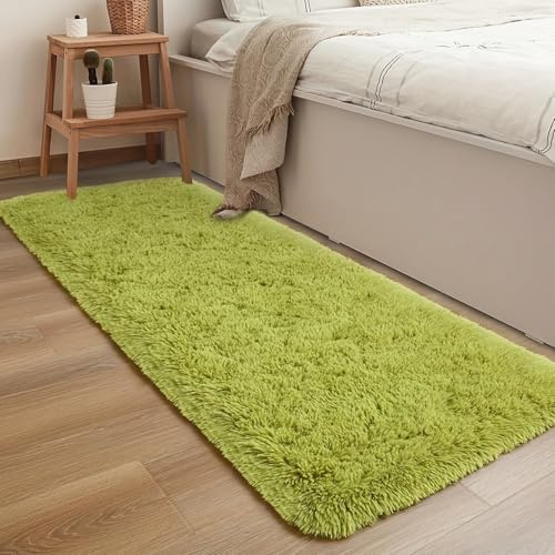 Jyswx Wohnzimmer Teppich Läufer – Waschbarer Rutschfester Fluffy Shaggy Teppich, Weicher Kuscheliger Teppich für Schlafzimmer, Kinderzimmer, Flur und Wohnzimmer, 80x120cm, Grün