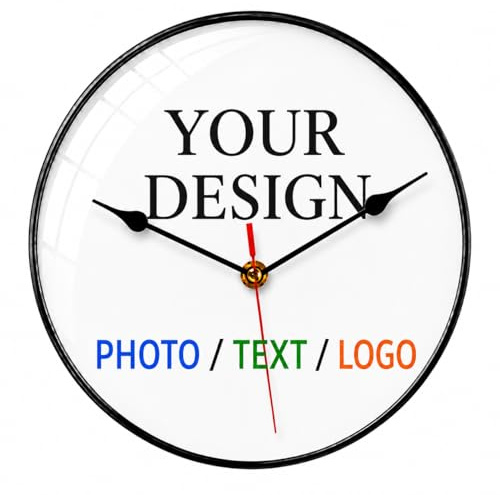 HSAEANZL Personalized Custom Wall Clock, Round, Black/Gold/White Border
