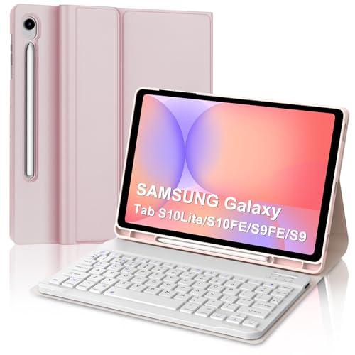 Keyboard Case for Samsung Galaxy Tab S10 Lite S10 FE 2025/S9 FE 2023 10.9 Inch, UK Layout Detachable Wireless Bluetooth Keyboard with Stand Cover for Samsung Galaxy Tab S9 11 Inch 2023, Pink