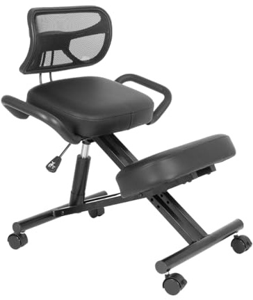 Spacetronik Kniestuhl Ergonomisch mit Rückenlehne, Kniehocker | Höhenverstellbar 45–65 cm, Bürostuhl zur Korrektur der Sitzhaltung, Rollhocker für Büro & Home Office, Stahlrahmen bis 125 kg