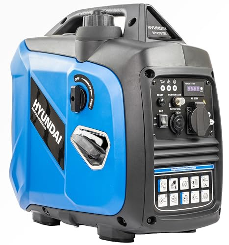 Hyundai 2.0kW Petrol Inverter Generator, 1.8kW Continuous Power, Pure Sine Wave, 62dBA Noise, Portable Power for Camping and Caravans