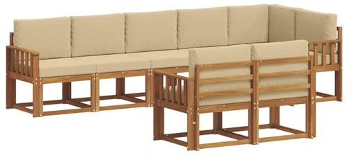 vidaXL Outdoor-Sofagarnitur mit Kissen 8 pcs Natur und Beige, Garten, modernes Outdoor-Sofa für Terrassensitzplätze, stylisches Lounge-Sectional-Set, haltbare Möbel für Komfort