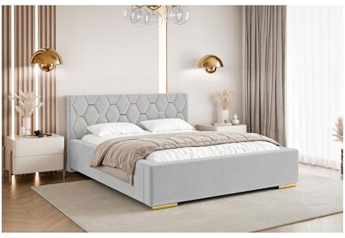 MEBLINI Versal Polsterbett 180x200 mit Stauraum - Lattenrost und Bettkasten - Kopfteil Bett mit Stauraum - Doppelbett - Stauraumbett - Betten - 180x200 - Hellgrau Samt ohne Matratze