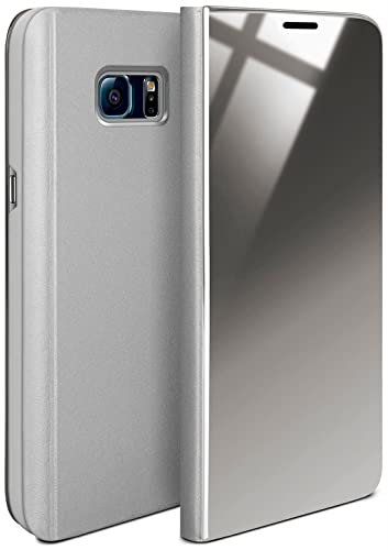 moex Void Case für Samsung Galaxy S6 Hülle in Hochglanz Optik, Clear View Cover Spiegelhülle, Flip Case 360 Grad Schutzhülle mit Spiegel, Rundumschutz Handyhülle, Silber