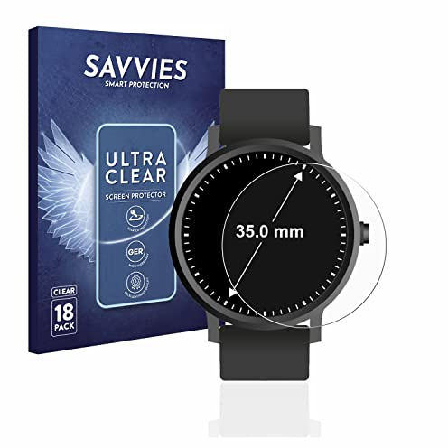 Savvies Schutzfolie für | Armbanduhren (Kreisrund, ø: 35 mm) 18 Stück Transparenter Displayschutz Made in Germany Ultra-Klar Displayschutz-Folie
