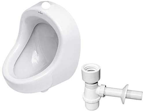 VBChome SET Urinal Zulauf Oben Weiß Modern Hochwertig Keramik Pinkelbecken senkrecht Pissoir + Siphon Flaschensiphon