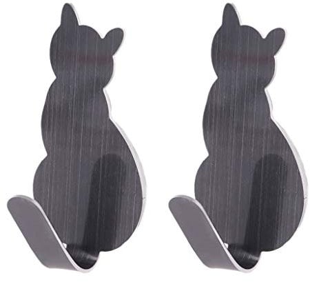 Haorw 4 Stk Katze Design Handtuchhaken, Max 0.5kg Bademantelhaken Haken Wandhaken Edelstahl rostfrei Bad und Küche Handtuchhalter Kleiderhaken (Grau)