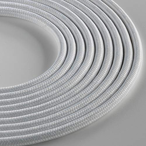 Klartext - Cavo tessile tondo LUMIÈRE per illuminazione, 3x0,75mm, Bianco opaco, 5mt.|Attenzione: cavo terra incluso! Massima sicurezza anti scossa!