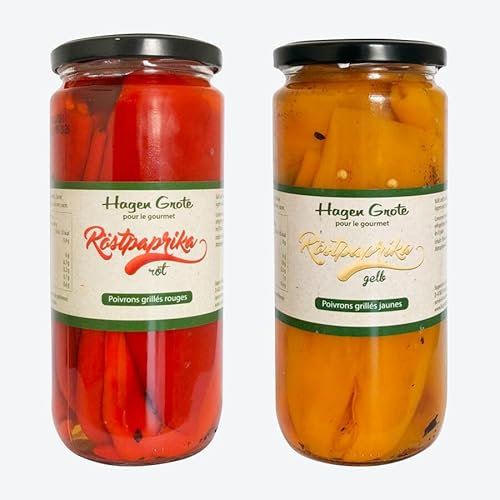 Hagen Grote Röstpaprika, 2 Gläser: rot und gelb, je 450 g, aus Griechenland, sonnengereift und hocharomatisch, als köstliche Antipasti oder für mediterrane Speisen