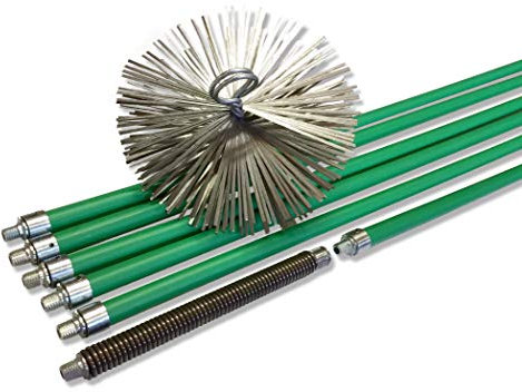 Kit de ramonage pro conduits non gainés | Hérisson acier | Ø 250 mm | 8 m en 6 cannes autobloquantes Ø 18 mm creuses | Ressort de départ | 5 * 1,4 m + 1 * 1 m | Cheminées | Kibros 5KIT25Ab