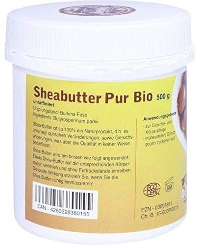 Abis-Pharma Sheabutter Pur Bio, 500g, Shea Butter Bio unraffiniert, ohne Zusätze, vegan, Fair-Trade aus Burkina Faso