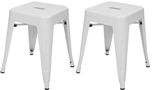 2er-Set Hocker HWC-A73, Metallhocker Sitzhocker, Metall Industriedesign stapelbar - weiß