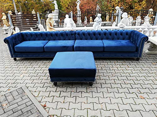 JVmoebel Desiger Chesterfield Sofagarnitur Textil Blau 4 m XXL+ Hocker Couch Polster Sofa