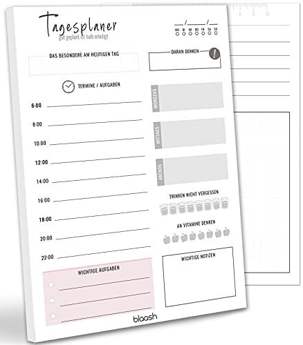 blaash® Tagesplaner Block DIN A5 | 50 Seiten Planer für Aufgaben, Termine, Notizen & Ideen | Optimale Organisation & Motivation im Alltag | To Do Planer für zu Hause & Büro | Daily Planner