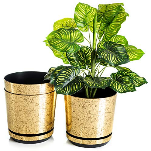 KORAD Set of 3 Antique Gold Plant Pots 26 cm Decorative Pots 26 cm for Flowers, Herbs, Plant Compositions OSL 26/112 x3