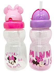 Disney Cudlie Minnie Mouse Baby Girl 2 Pack of 11 Oz Sippers Pop Up Straw Character Molded Lid with Little Lady Print