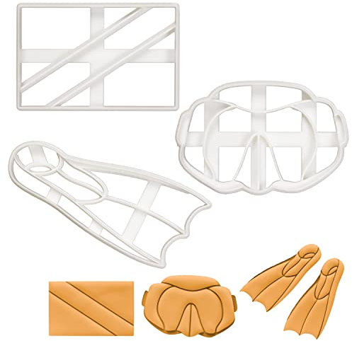 lot de 3 emporte-pièces sur le thème de la plongée sous-marine (motifs: palmes de plongée, lunettes et drapeau), 3 pièces