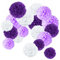 MILEEO 18 Stück Seidenpapier Pompons Papier PomPoms Blumen Ball Dekorpapier Kit für Hochzeit, Geburtstag, Baby Dusche, Party, Valentinstag und Freien 8,10,12 Zoll (Lila)