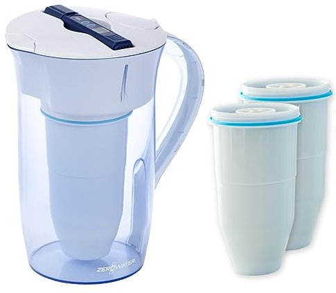 ZeroWater Combo Jarra filtradora de agua Redonda de 2,4 litros con 3 Filtros y Medidor de Calidad de Agua incluido, Libre de BPA y certificada para Reducir el Plomo y Otros Metales Pesados