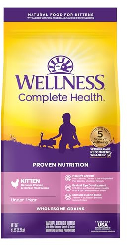 Wellness Complete Health Kitten Dry Cat Food, Natural, Wholesome Grains Kibble, Turkey, Turkey Meal and Chicken Recipe, 5 lb Bag