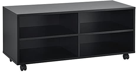 [en.casa] Lowboard mit Rollen 'Gränne' 90x35x41cm mobiles Regal TV-Schrank 4 Ablagen Fernsehregal Fernsehtisch Matt Schwarz