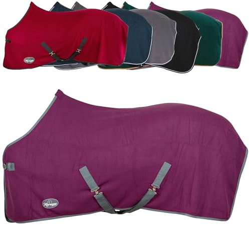Marengos - Abschwitzdecke Economic mit Kreuzgurten (abnehmbar) | Pferdedecke mit Frontschnalle, Schweifkordel & Widerristpolster | atmungsaktive Fleecedecke | Pferde Zubehör in Violett | 135cm