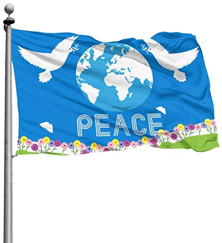 MEMOPJIAJIA Friedenstaube Flagge Frieden Fahne Peace Fahnen und Flaggen Friedensflagge Gartenflagge mit Earth and Love Large Flag 180x120cm, Blau