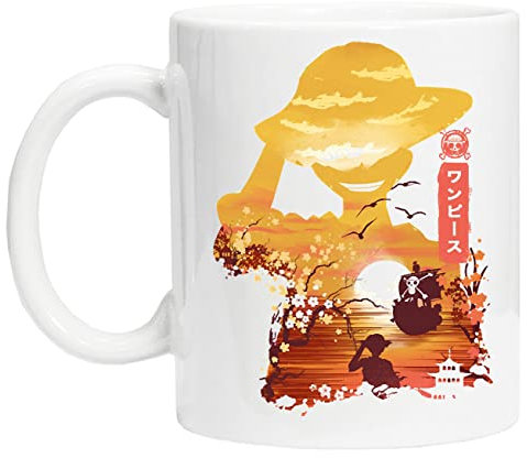 Bioclod One Piece Luffy Sunset Good Day To Sail Tasse de Tasse Réutilisable en Verre Blanc Pour le café de thé Coffee Cup