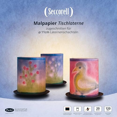 Seccorell Tischlaternen-Malblock, 20 Blatt, 120 g/qm | Festes Papier, 2-seitig verleimt für faltenfreies Wischmalen. Auch für Sommerlaterne und Windlicht geeignet