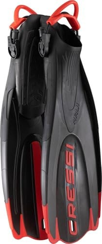CRESSI Maui Long Fins - Verstellbare Lange Flossen mit EBS System zum Schwimmen und Schnorcheln, Unisex, Schwarz/Rot (Dive Center), S/M (38/41), Unisex Adulti