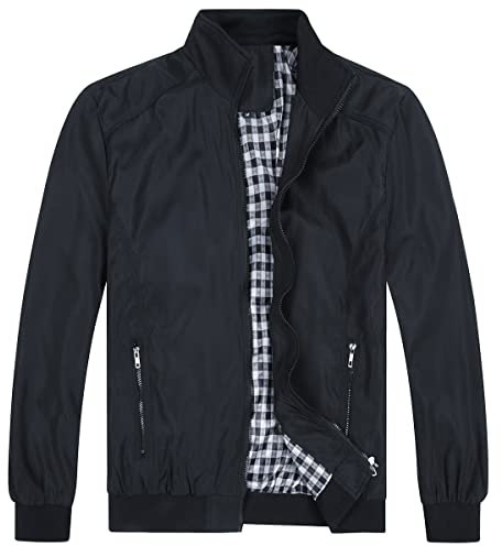 YOUTHUP Blouson Homme Léger Zippé Veste Décontracté à Col Montant Blouson Aviateur Jacket Automne, Noir-B6601, M