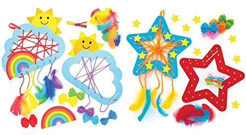 Baker Ross AT774 Regenbogen-Traumfänger-Kits, erstellen Sie Ihre eigenen Traumfänger-Kits für Kinder, Kunst und Handwerk, 4 Stück & AT227 Stern-Traumfänger-Set, Kunst und Basteln für Kinder, 4 Stück