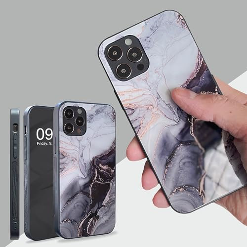 eXOline iPhone 11 Silicone Case - Marble Pattern TPU Edges, Hard Glossy Back - Shockproof iPhone 11 Bumper (Grey Marble)