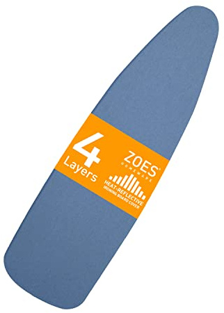 ZOES HOMEWARE Ironing Board Cover and Pad | 100% Cotton Cover with Padding Standard Size with Aluminum Coating | Heat-Reflective Ironing Board with Elastic Edges Set | 54x15 Blue