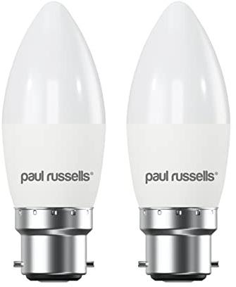 paul russells LED Candle – Dimmable Bayonet Fitting Light, 5.5W 470LM B22 C37 LED Bulbs, 40w Equivalent, 4000K Cool White/Natural White, Dimmer BC Energy Saving Ceiling Lightsbulbs, Pack of 2