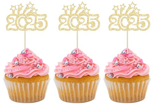 24 Stück 2023 Happy New Year Cupcake Topper Gold Glitter Hello 2023 Cupcake Topper Cheers to 2023 Cake Pick Dekorationen für 2023 Silvester Party Dekor Supplies