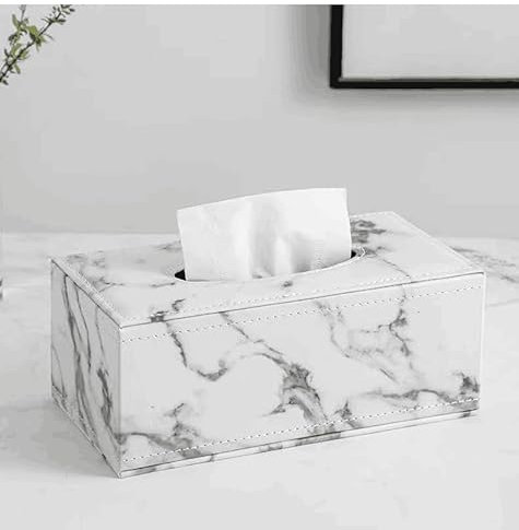 Leder Haushalt Büro Rechteckig Tissue Paper Holder Box Cover Case Napkin Holder Home Decoration (White Marble)
