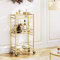 MAHANCRIS 3 Tier Bar Cart for Home, Kitchen Storage Island Serving Cart on Wheels, Tempered Glass Trolley, Rolling Beverage Cart for Bar, Dining Room, Gold ARCJ40B01