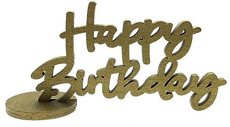 Oblique Unique® Schriftzug Happy Birthday aus Holz als Tischdeko für Geburtstag Deko Kindergeburtstag Tisch Verzierung Dekoration (Gold)