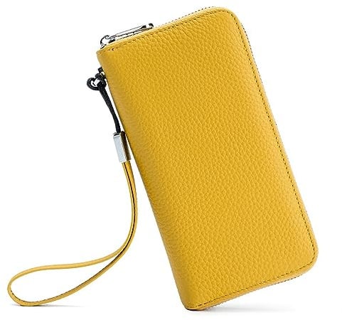 Su.B Geldbörse Damen - Echtleder - Reise Clutch mit Armband für Reisepass, Telefon, Kartenhalter, RFID, Münzfach - Gelb