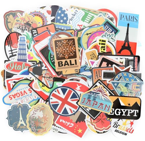 100pcs Voyage Sticker Autocollant, Autocollants de Voyage Rétro en Vinyle, Vinyle étiquettes de Vintage Rétro pour Décorer Ordinateur Portable, Guitare, Skateboard, Décorez Vos Objets Préférés