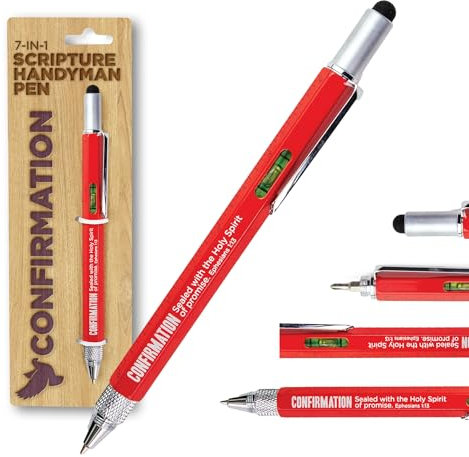 7 in 1 Multitool Pen With Scripture - Confirmation: Eph. 1:13 - Multi Tool Pen Screwdriver With Level, Ruler & Stylus - Blue Construction Pen As Christian Gifts For Men & Fathers, Dad Gadgets